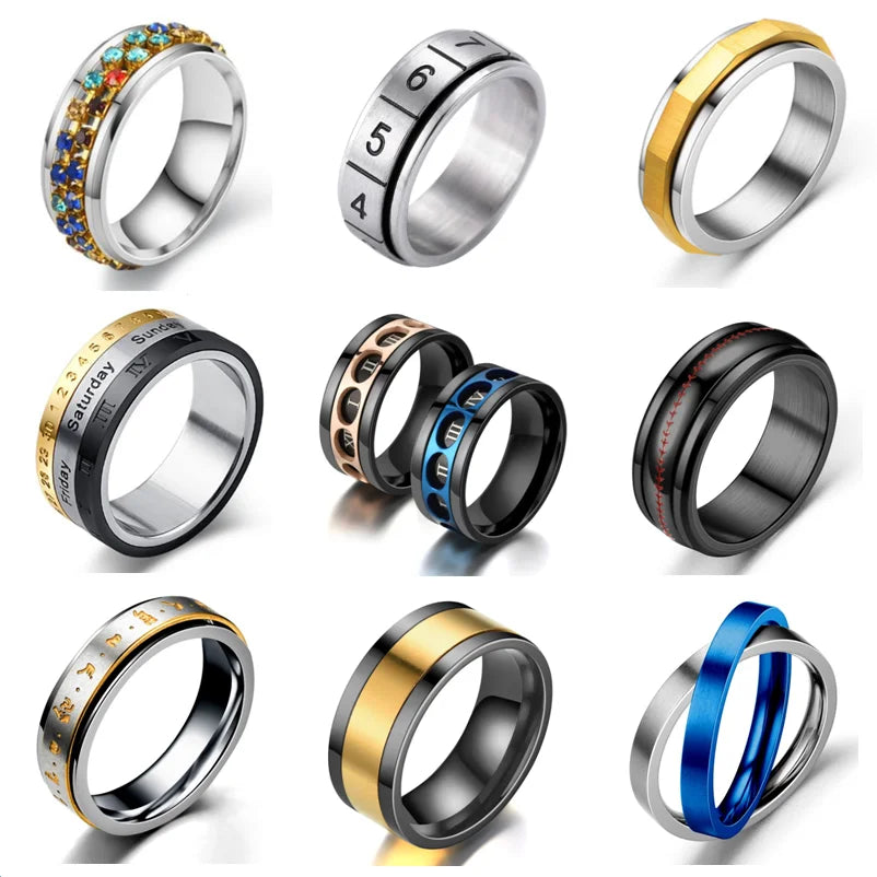 Stainless steel Roman digital fashion punk rotating pressure-resistant ring jewelry - My Store