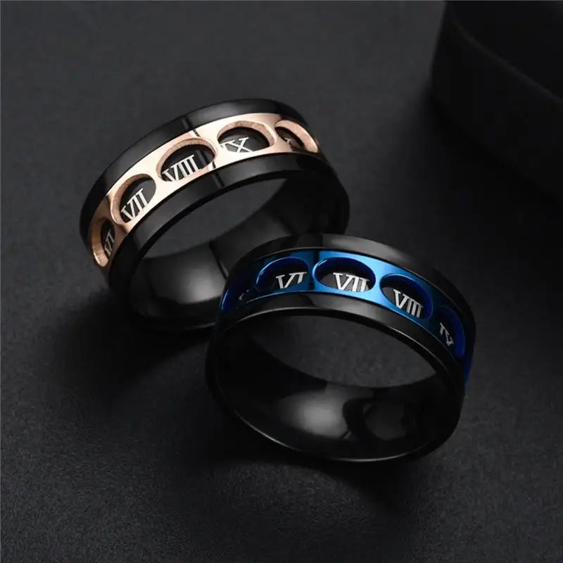 Stainless steel Roman digital fashion punk rotating pressure-resistant ring jewelry - My Store