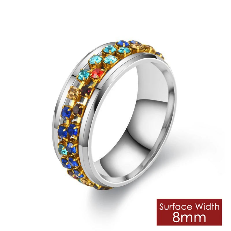 Stainless steel Roman digital fashion punk rotating pressure-resistant ring jewelry - My Store