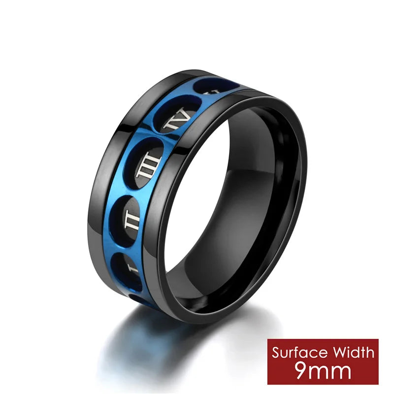 Stainless steel Roman digital fashion punk rotating pressure-resistant ring jewelry - My Store