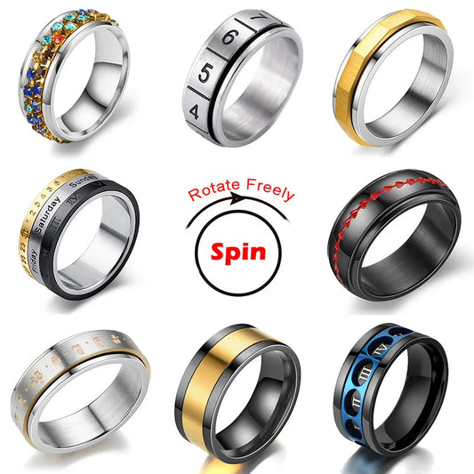 Roman numeral rotating ring stainless steel
Fidget ring with Roman numerals punk style
Stainless steel spinner ring anxiety relief
Roman numeral band ring rotating design