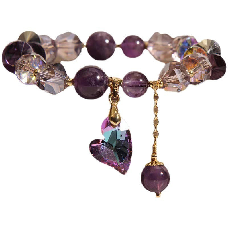 Purple Amethyst Heart Bracelet - Natural Crystal Jewelry