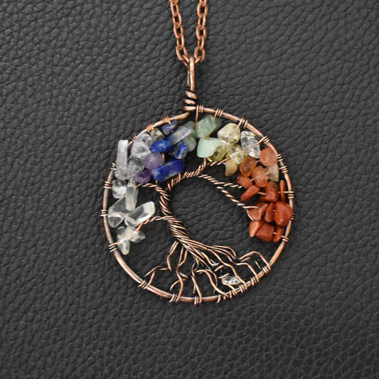  Lucky tree crystal pendant with natural stone branches - tree of life prosperity necklace