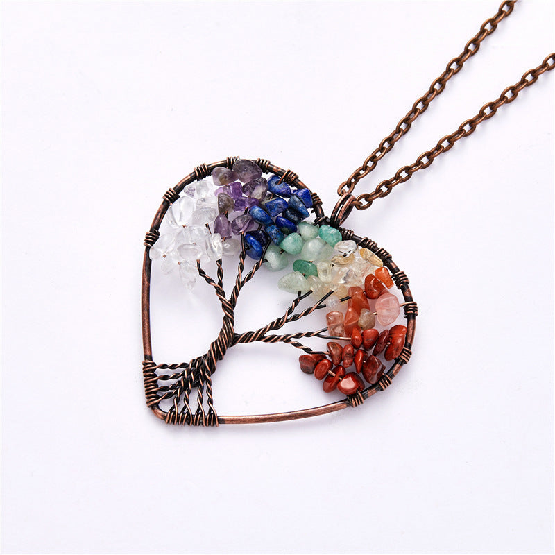 Natural stone crystal tree pendant close-up - colorful branches detail