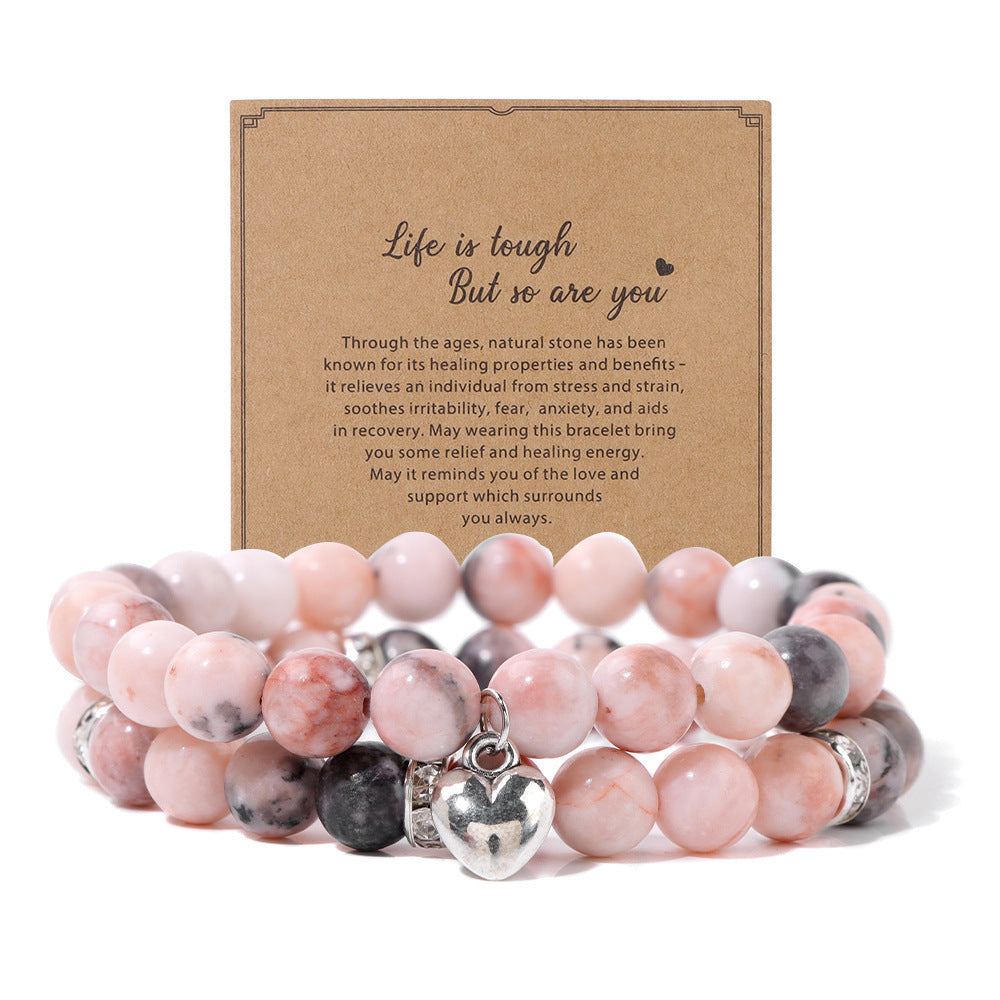 Zebra Stone Turquoise Obsidian Double Layer Bracelet Set