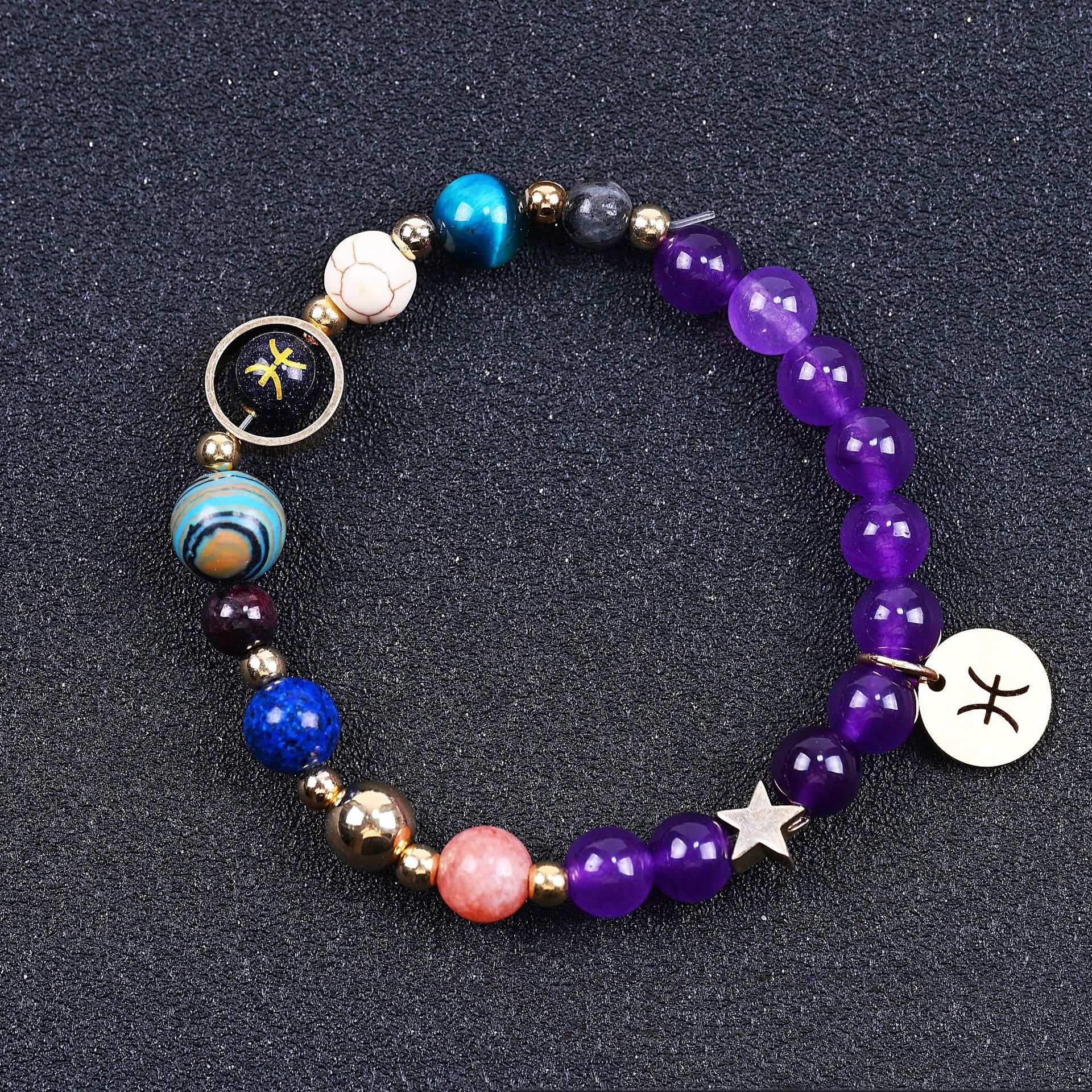 Twelve Constellations Bracelets Amethyst Blue San Constellation Lettering - My Store