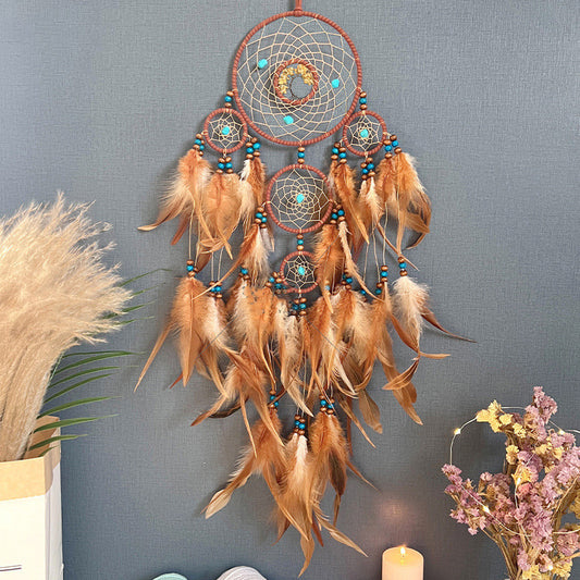 Crystal dreamcatcher with natural stone center - Native American style wall hanging home decor