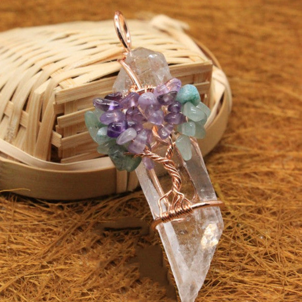Raw White Crystal Pendant - Natural Clear Quartz Stone
