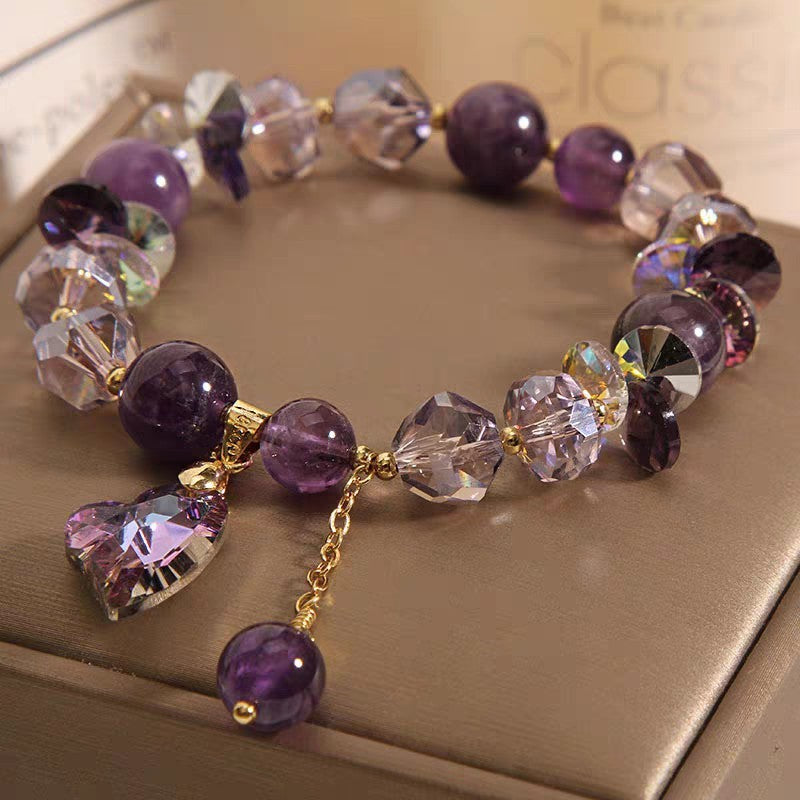 Purple Amethyst Heart Bracelet - Natural Crystal Jewelry