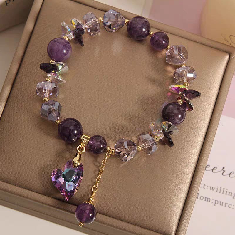 Purple Amethyst Heart Bracelet - Natural Crystal Jewelry