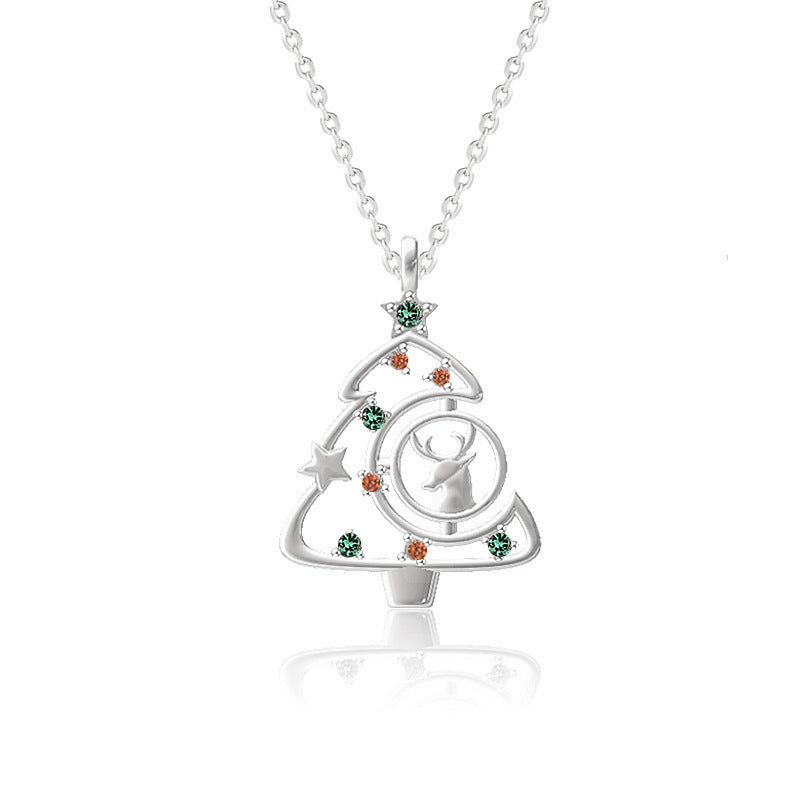 S925 Elk Christmas Tree Necklace Fashion Ins Style Zircon Clavicle Chain Women's Jewelry - My Store