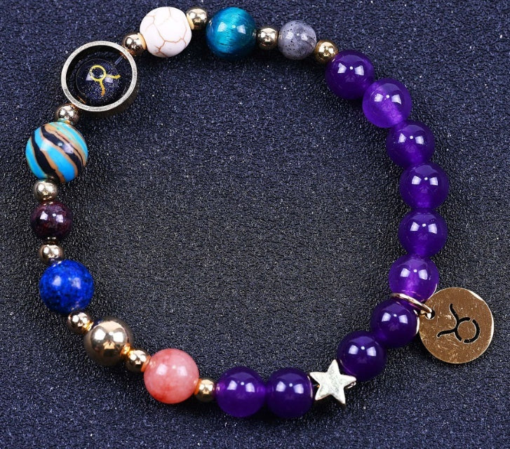 Twelve Constellations Bracelets Amethyst Blue San Constellation Lettering - My Store