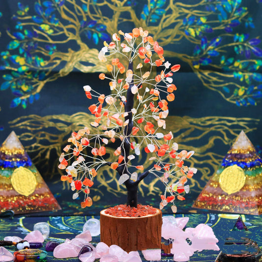 Crystal tree decoration with natural gemsto