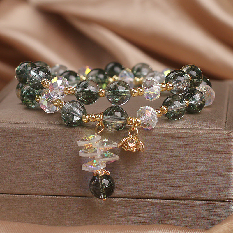 Green crystal flower bracelet packaging and presentation view