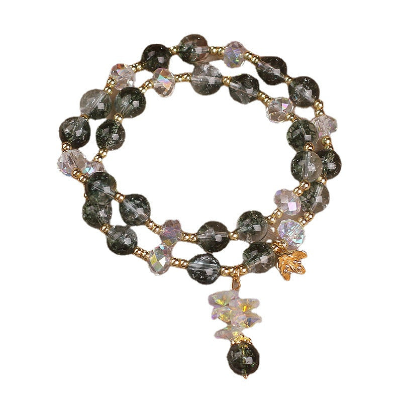 Natural green crystal flower bracelet worn on wrist display