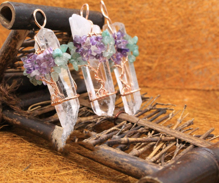 Raw White Crystal Pendant - Natural Clear Quartz Stone