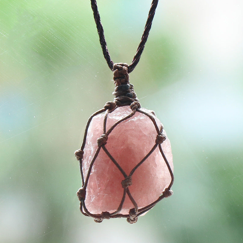 Pink crystal agate wire wrapped pendant