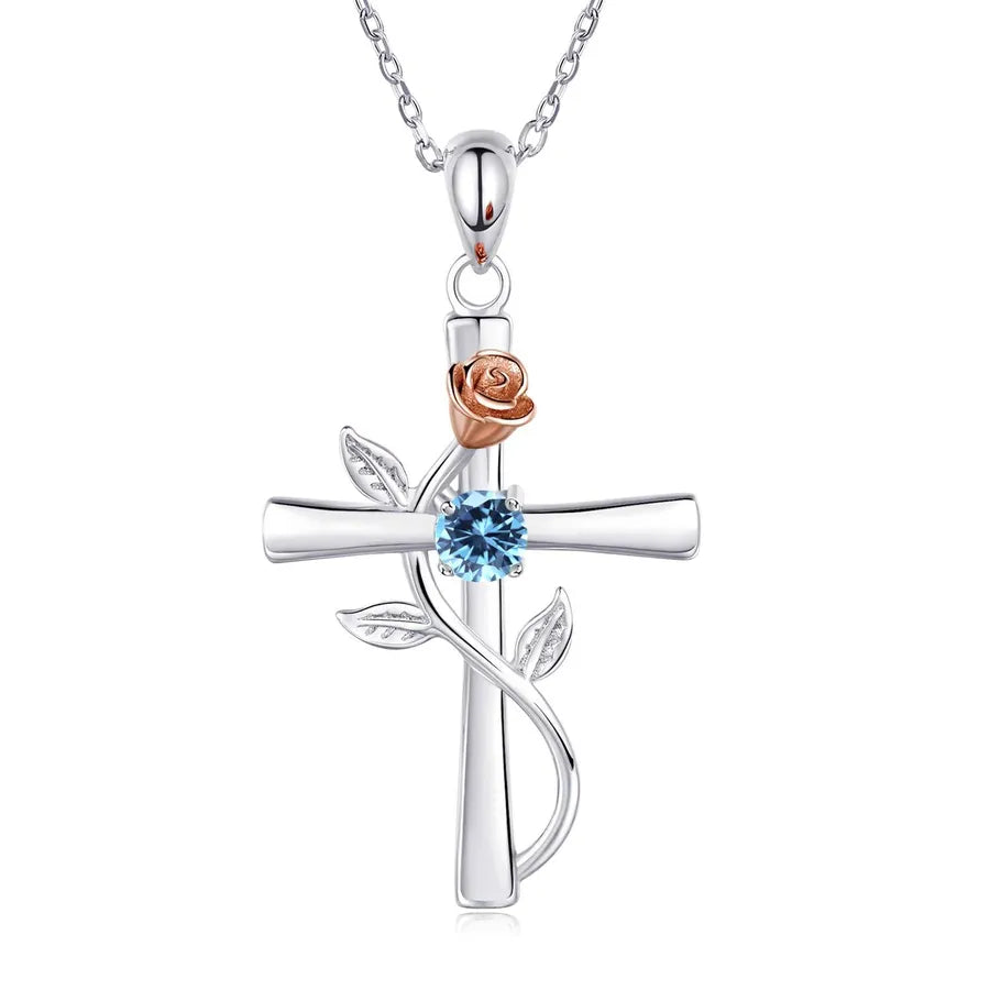 Rose Cross Birthstone Necklace - My Store
