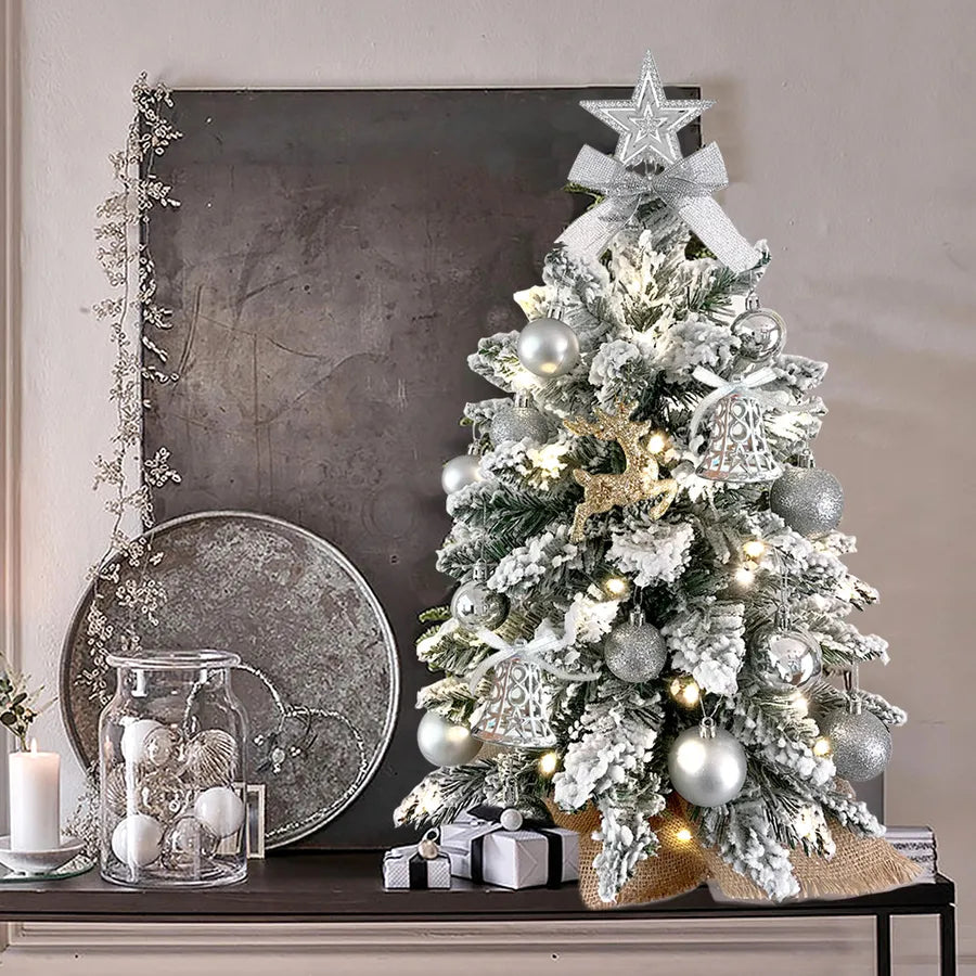 2ft Mini Christmas Tree With Light Artificial Small Tabletop Christmas Decoration With Flocked Snow, Exquisite Decor & Xmas Ornaments For Table Top For Home & Office - My Store