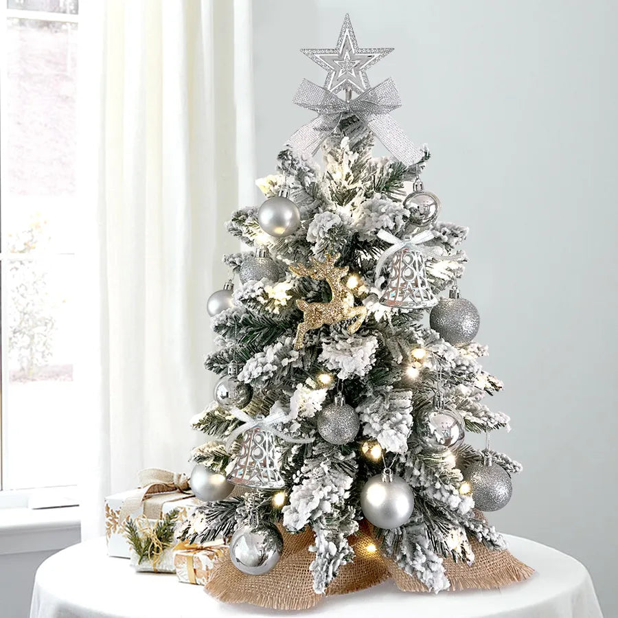 2ft Mini Christmas Tree With Light Artificial Small Tabletop Christmas Decoration With Flocked Snow, Exquisite Decor & Xmas Ornaments For Table Top For Home & Office - My Store
