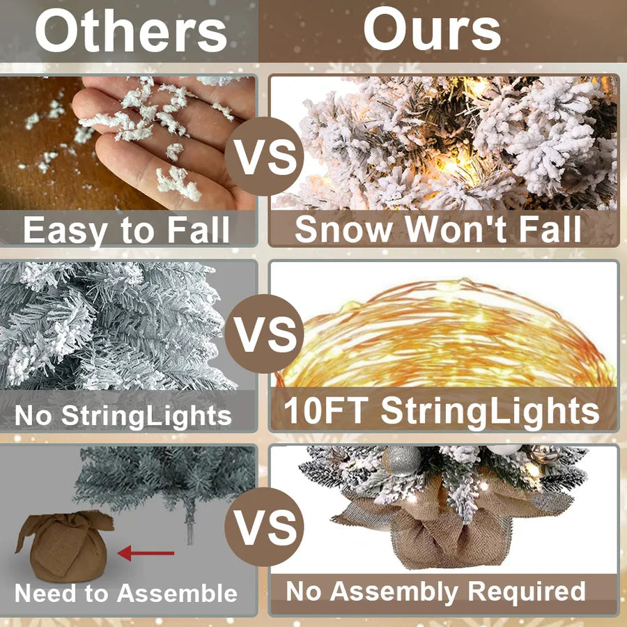 2ft Mini Christmas Tree With Light Artificial Small Tabletop Christmas Decoration With Flocked Snow, Exquisite Decor & Xmas Ornaments For Table Top For Home & Office - My Store