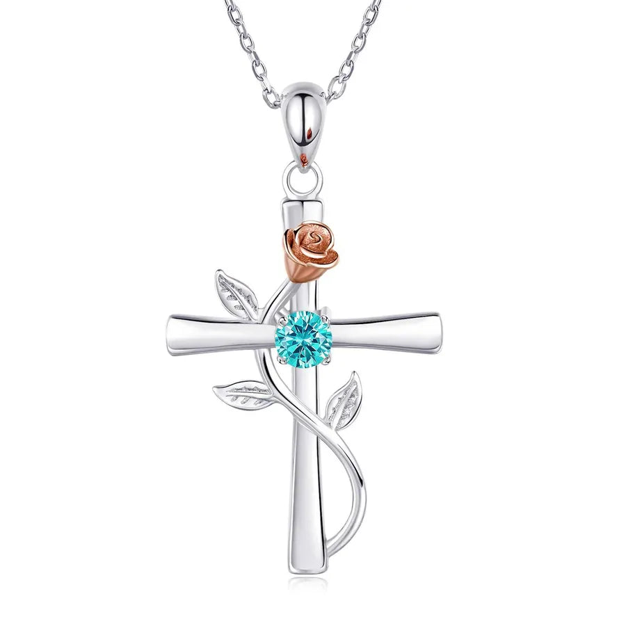 Rose Cross Birthstone Necklace - My Store