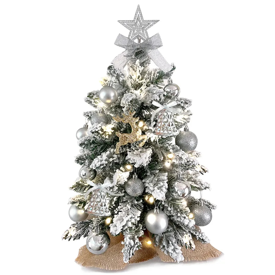 2ft Mini Christmas Tree With Light Artificial Small Tabletop Christmas Decoration With Flocked Snow, Exquisite Decor & Xmas Ornaments For Table Top For Home & Office - My Store