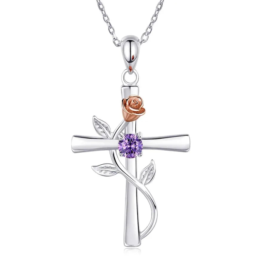 Rose Cross Birthstone Necklace - My Store