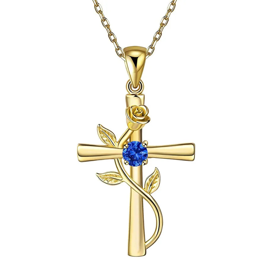 Rose Cross Birthstone Necklace - My Store