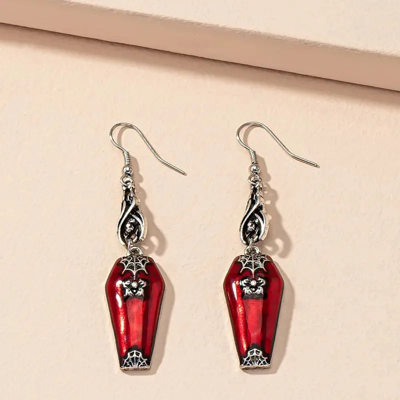 Halloween Red Bat Spider Retro Earrings - My Store
