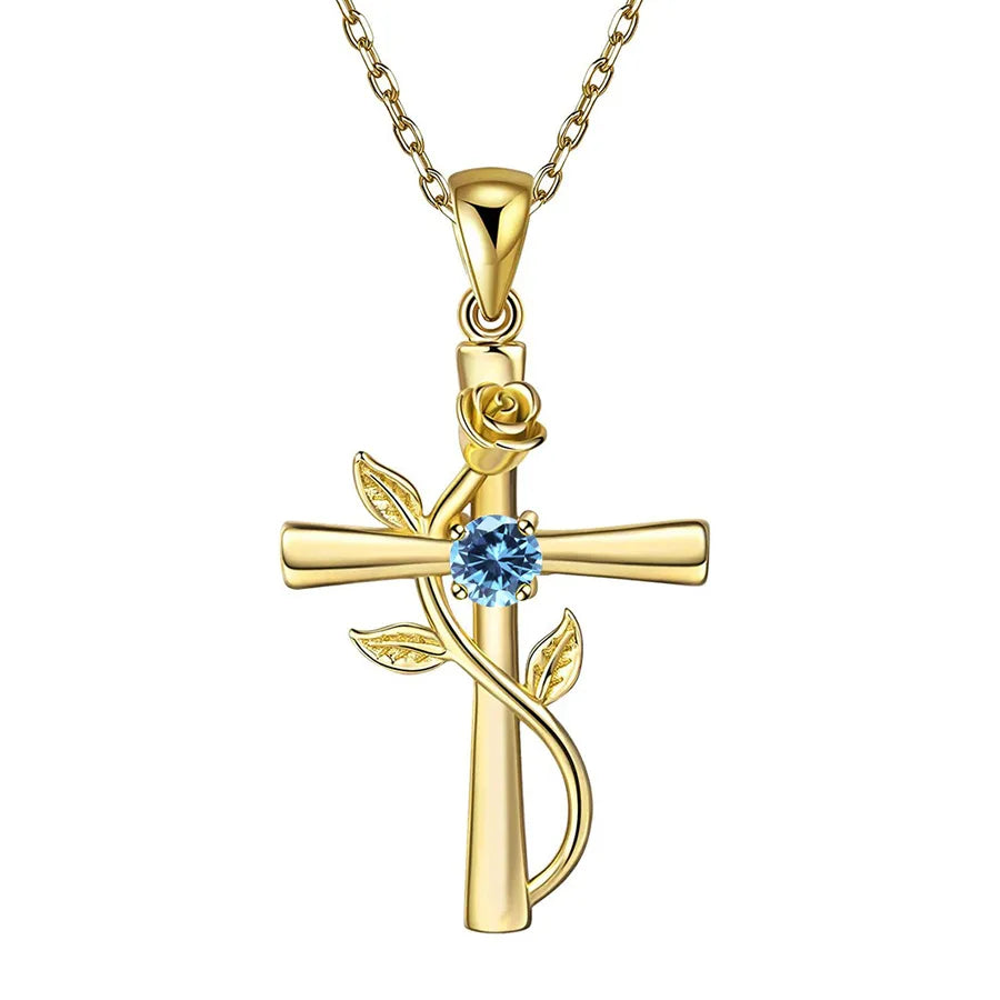 Rose Cross Birthstone Necklace - My Store