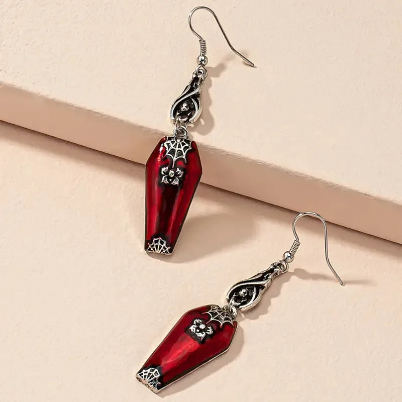 Halloween Red Bat Spider Retro Earrings - My Store