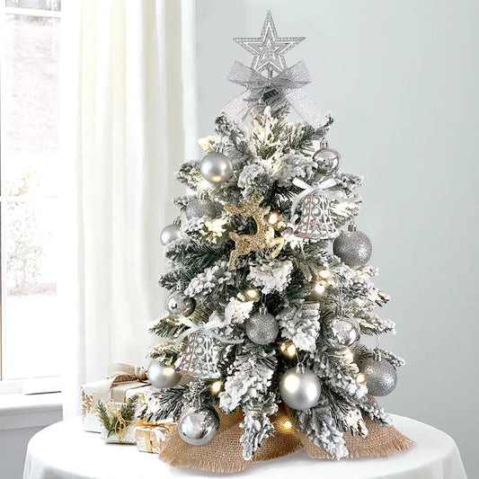 Mini Christmas tree with LED lights and flocked snow decoration