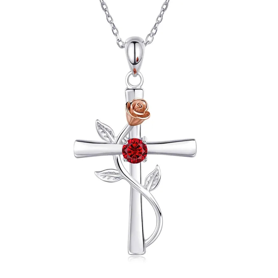 Rose Cross Birthstone Necklace - My Store