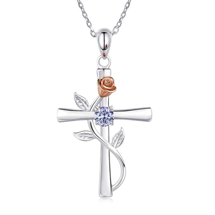 Rose Cross Birthstone Necklace - My Store