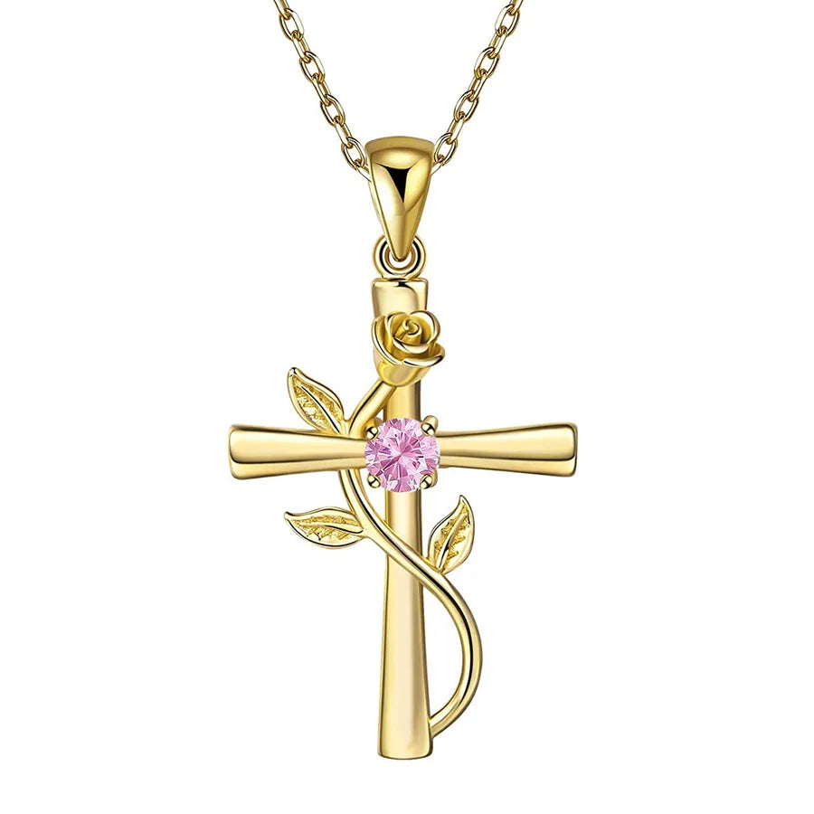 Rose Cross Birthstone Necklace - My Store