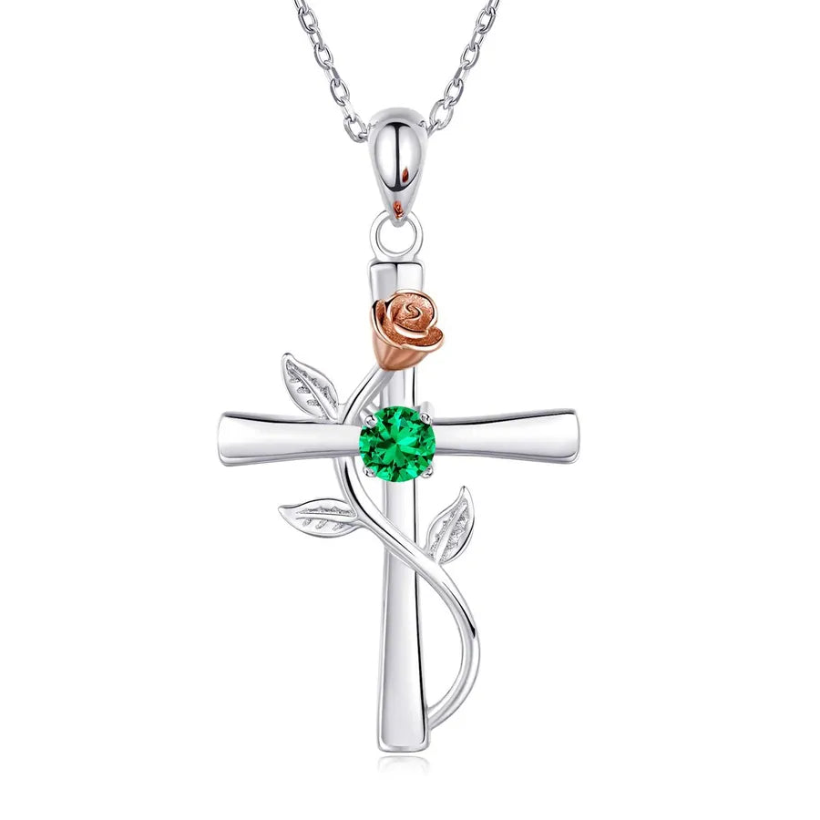Rose Cross Birthstone Necklace - My Store