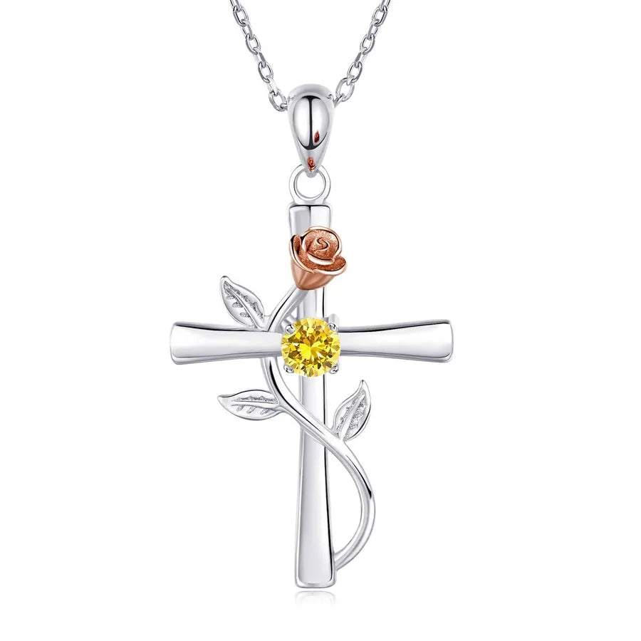 Rose Cross Birthstone Necklace - My Store