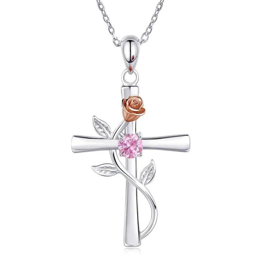 Rose Cross Birthstone Necklace - My Store