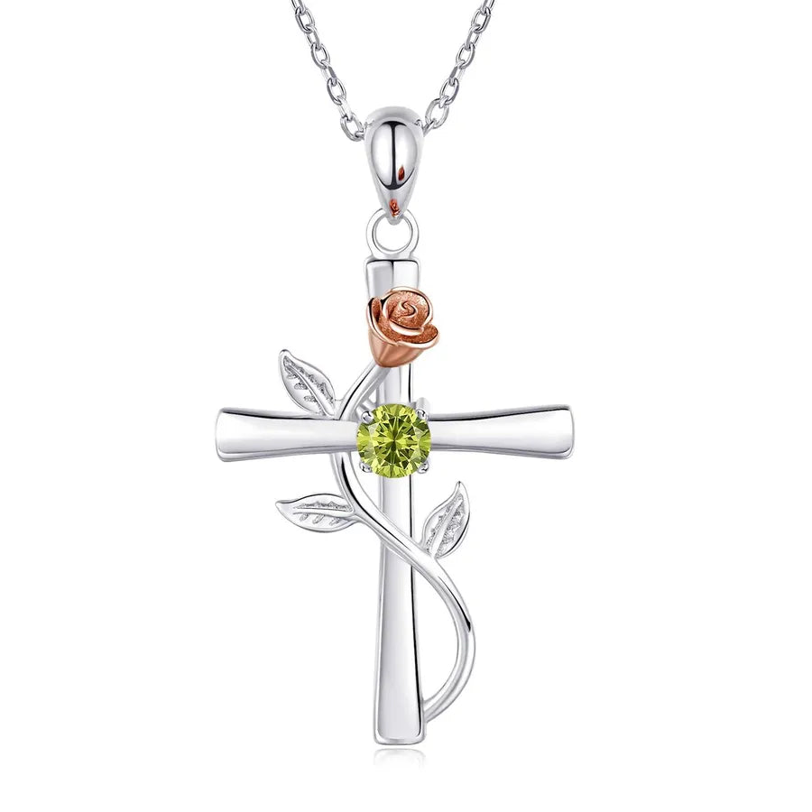 Rose Cross Birthstone Necklace - My Store