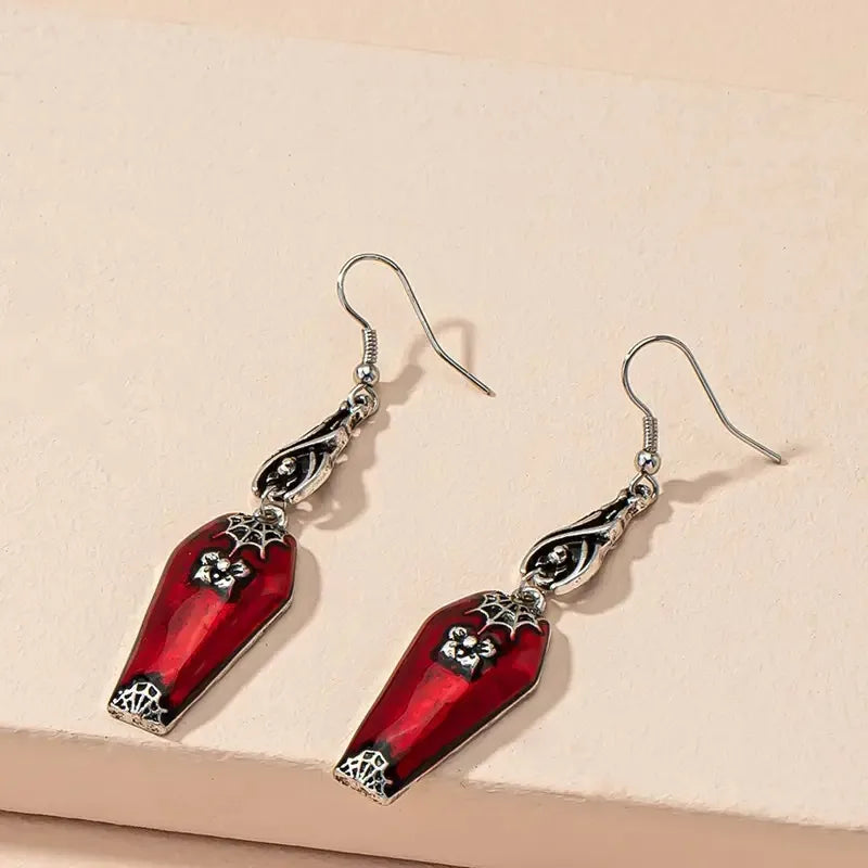 Halloween Red Bat Spider Retro Earrings - My Store