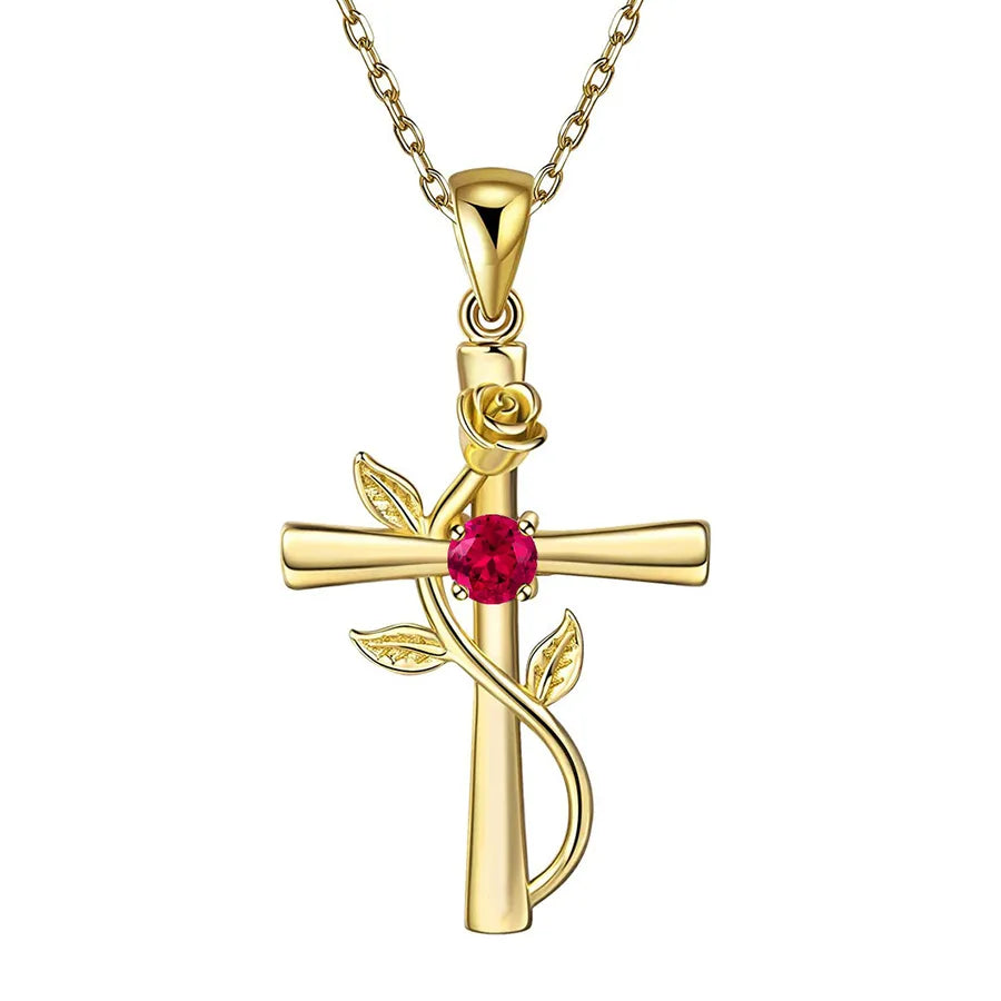 Rose Cross Birthstone Necklace - My Store