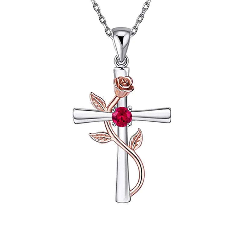 Rose Cross Birthstone Necklace - My Store