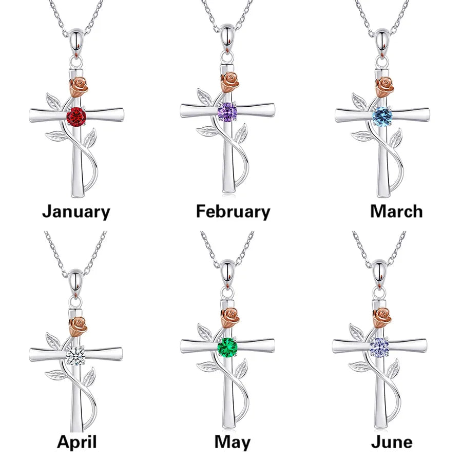 Rose Cross Birthstone Necklace - My Store